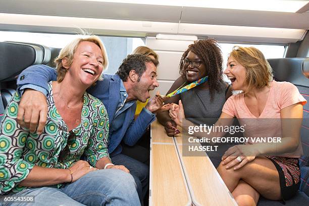 French Judo Gold medal of Rio 2016 Olympics Games Emilie Andeol , French TV host Bernard Montiel , CEO of Voyages SNCF Rachel Picard , French...