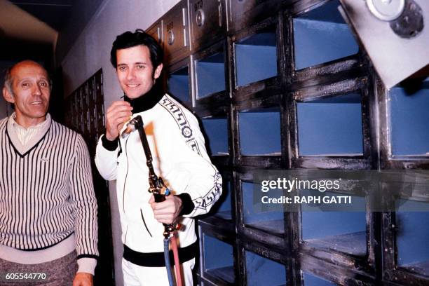 French actor Francis Huster and director José Giovanni chat on October 21, 1978 in Nice on the set of the film "Les Égouts du paradis" , based on a...