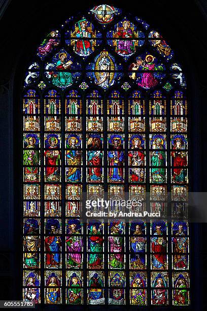 stained glass window in the cathedral of our lady - cathedral of our lady stock pictures, royalty-free photos & images