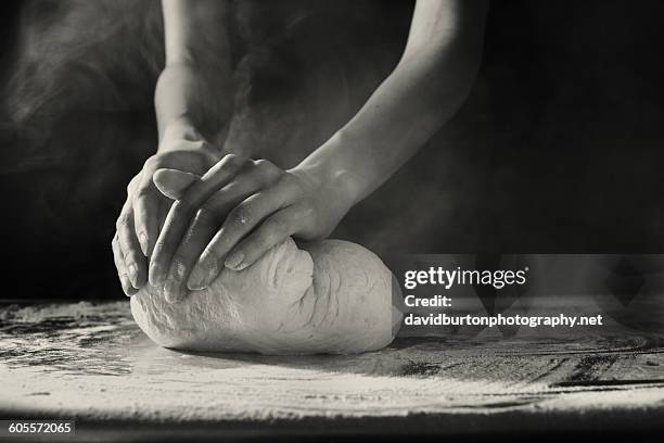 kneading bread b&w - kneading stock pictures, royalty-free photos & images