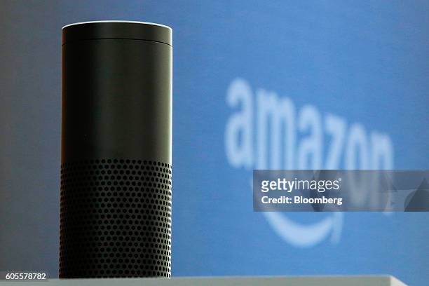 An "Echo" device stands on display during the U.K. Launch event for the Amazon.com Inc. Echo voice-controlled home assistant speaker in London, U.K.,...