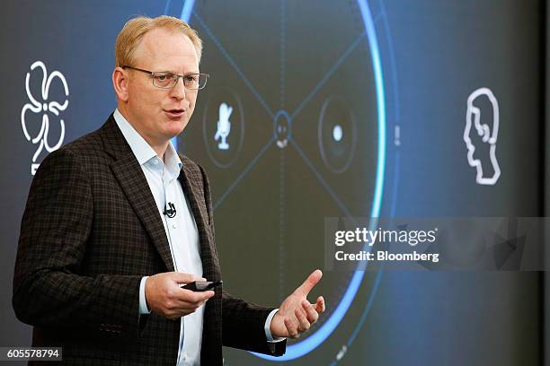 David Limp, senior vice president of devices at Amazon.com Inc., gestures whilst speaking during the U.K. Launch event for the Amazon.com Inc. Echo...
