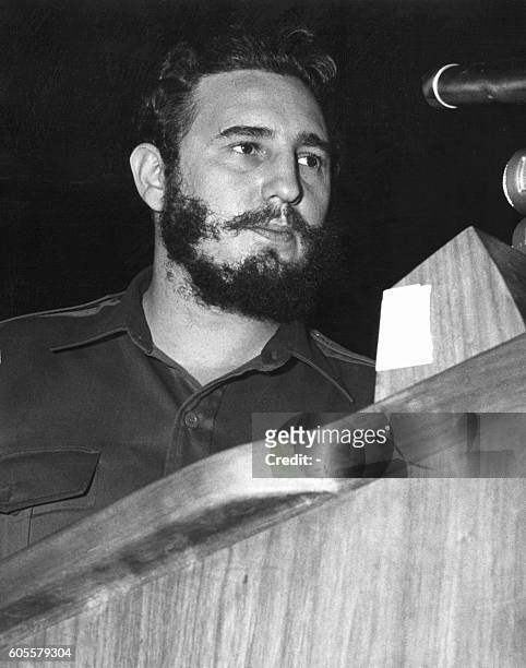 Cuban Prime Secretary of the Cuban Communist party and President of the State Council Fidel Castro addresses delegates of the General Assembly of the...