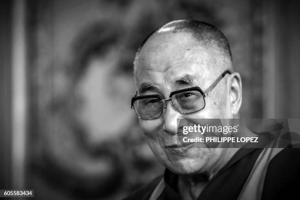The Dalai Lama is pictured during a meeting with the International Group of Information about Tibet in the French Senate premises in Paris on...