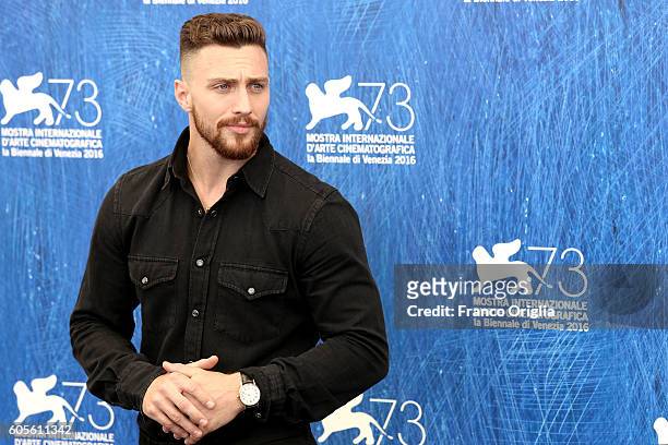 Aaron Taylor attends the photocall of 'Nocturnal Animals' during the 73rd Venice Film Festival at Palazzo del Casino on September 2, 2016 in Venice,...