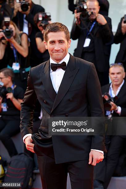 Actor Jake Gyllenhaal attends the premiere of 'Nocturnal Animals' during the 73rd Venice Film Festival at Sala Grande on September 2, 2016 in Venice,...
