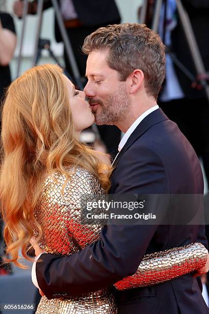 Amy Adams and Darren Le Gallo attend the premiere of 'Nocturnal Animals' during the 73rd Venice Film Festival at Sala Grande on September 2, 2016 in...