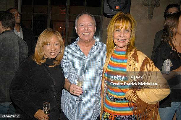 Tanya Hart, Richard Minards and Janet Charlton attend ETRO and PERRIER JOUET Celebrate Patrick McMullan's Book KISS KISS at Chateau Marmont on...