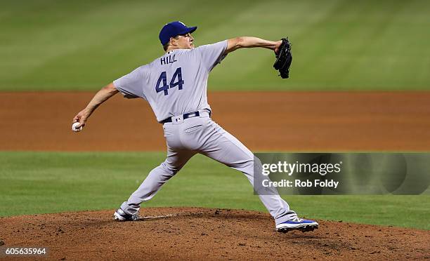 Rich Hill of the Los Angeles Dodgers pitches during the game against the Miami Marlins at Marlins Park on September 10, 2016 in Miami, Florida.