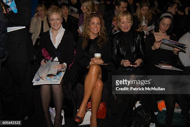 Mandi Norwood reading THE DAILY, ? and Kate White attend Carolina Herrera Fall 2006 Fashion Show at The Tent at Bryant Park on February 6, 2006 in...