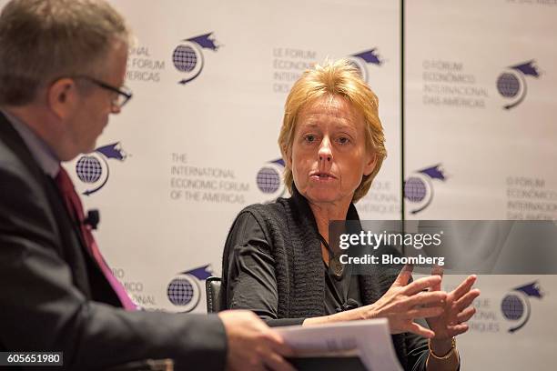 Susan Kennedy, co-founder and chief executive officer of Advanced Microgrid Solutions, speaks during the International Economic Forum Of The Americas...