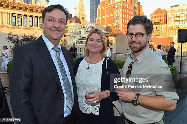 Paul Ross, Sally Ross and Graeme Maclean attend the Holland & Sherry Embroidery Release at 2 West 20th Street on September 13, 2016 in New York City.