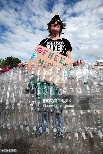 Teresa Teal of Flint, Michigan protests Republican Presidential Nominee Donald Trump's visit to Flint today at the Flint Water Treatment Plant...