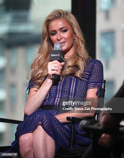 Paris Hilton attends Build Serires to discuss her latest fragrance "Gold Rush," and her DJ residencies at AOL HQ on September 14, 2016 in New York...