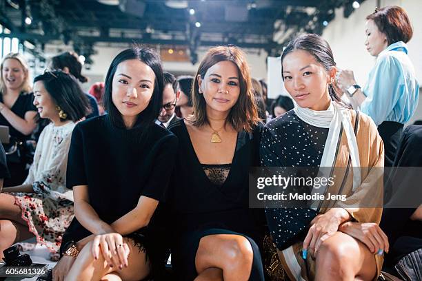 Yoyo Cao, Christine Centenera, Tina Leung at Spring Studios on September 14, 2016 in New York City. Yoyo wears a Michael Kors Access Smart Watch.