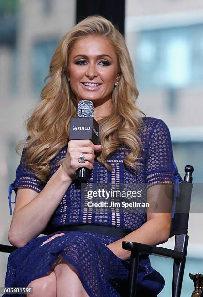 Paris Hilton attends the The BUILD Series Presents Paris Hilton discussing her latest fragrance "Gold Rush," her DJ residencies and a music career at...