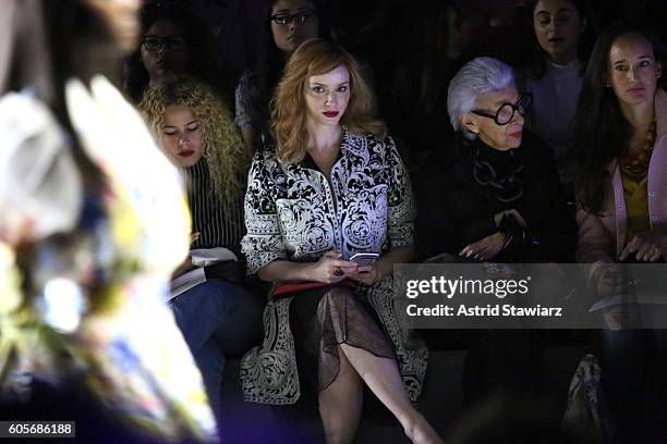 Christina Hendricks and Iris Apfel attend the front row at the TRESemme at Naeem Khan fashion show during New York Fashion Week: The Shows at The...