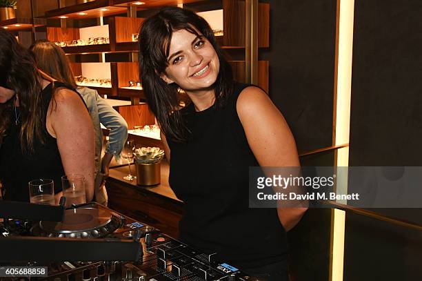 Pixie Geldof DJs at the first Oliver Peoples boutique launch in Europe on September 14, 2016 in London, England.