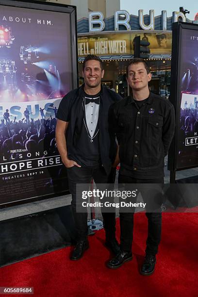 Singer/Guitarist Jadwin Gillies and Pianist Benjamin Tennikoff attend the Premiere Of Pure Flix Entertainment's "Hillsong: Let Hope Rise" at the Mann...