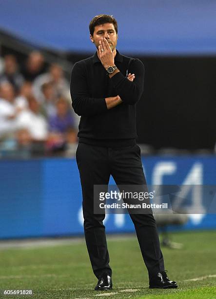 Mauricio Pochettino, Manager of Tottenham Hotspur looks on during the UEFA Champions League match between Tottenham Hotspur FC and AS Monaco FC at...