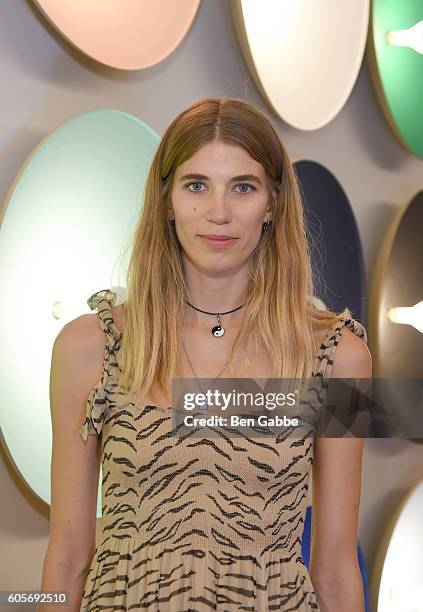 Model walks the runway for the Boss Womenswear fashion show during New York Fashion Week September 2016 at The Gallery, Skylight at Clarkson Sq on...