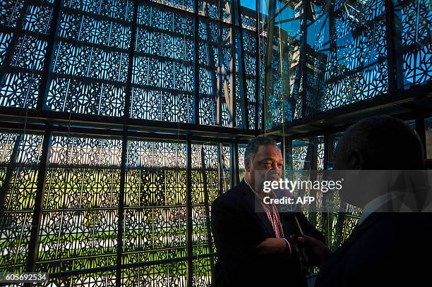Rev.Jesse Jackson speaks with media during a press preview at the Smithsonian's National Museum of African American History and Culture in...