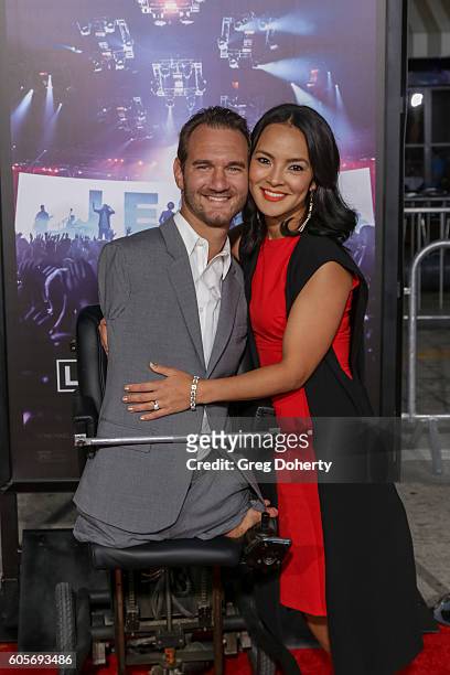 Christian Speaker Nick Vujicic attends the Premiere Of Pure Flix Entertainment's "Hillsong: Let Hope Rise" at the Mann Village Theatre on September...