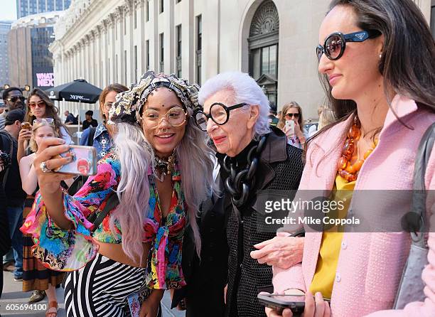 Iris Apfel attends the Naeem Khan fashion show during New York Fashion Week: The Shows at The Arc, Skylight at Moynihan Station on September 14, 2016...