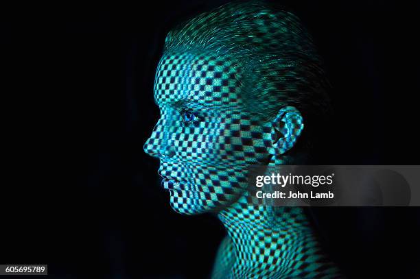grid head scan - facial recognition technology stock-fotos und bilder