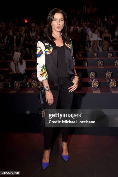 Michele Hicks attends the Anna Sui fashion show during New York Fashion Week: The Shows at The Arc, Skylight at Moynihan Station on September 14,...