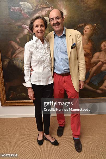 Prinz Fritz von Thurn und Taxis and Prinzessin Bea von Thurn und Taxis during a cocktail reception hosted by the Dorotheum on September 14, 2016 in...