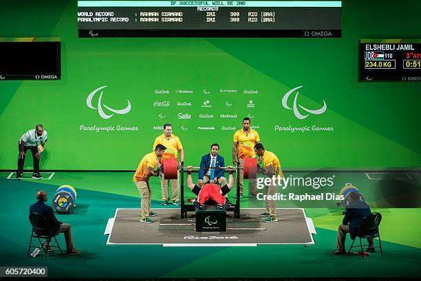 Ahmed Albaloushi of United Arab Emirates during Powerlifting - Men's +107kg Group A at Riocentro Pavillon 2 on day 7 of the Rio 2016 Paralympic Games...