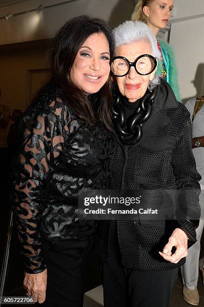 Designer Adrienne Landau and Iris Apfel attend the Adrienne Landau presentation at the Adrienne Landau showroom on September 14, 2016 in New York...