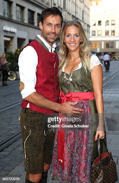 Sven Hannawald and his girlfriend Melissa Thiem are seen on September 14, 2016 in Munich, Germany.