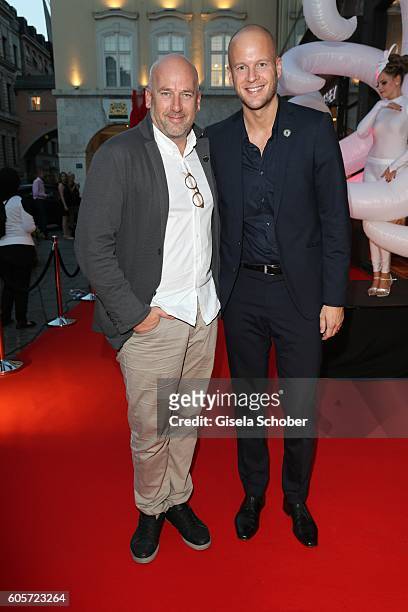 Jens Schniedenharn and his brother Bjoern Schniedenharn during the H'ugo's Tresor Bar Lounge grand opening on September 14, 2016 in Munich, Germany.
