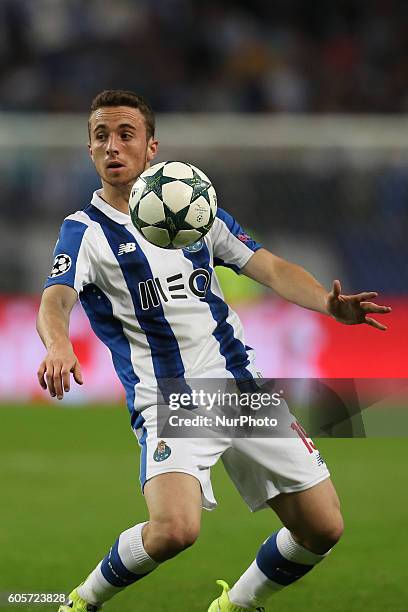 Porto's Portuguese midfielder Diogo Jota in action during the UEFA Champions League Group G, match between FC Porto and FC Kobenhavn, at Dragao...