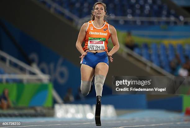 Marlou van Rhijn of the Netherlands competes in the Women's 200m - T44 Heat on day 7 of the Rio 2016 Paralympic Games at the Olympic Stadium on...