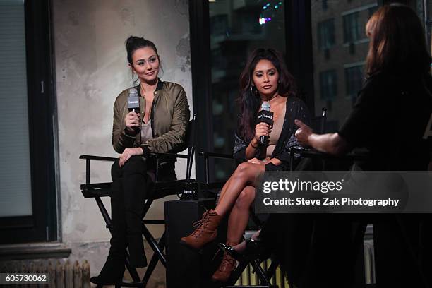 Jenni "JWoww" Farley and Nicole "Snooki" Polizzi attend Build Series to discuss their new show "Moms With Attitude" at AOL HQ on September 14, 2016...