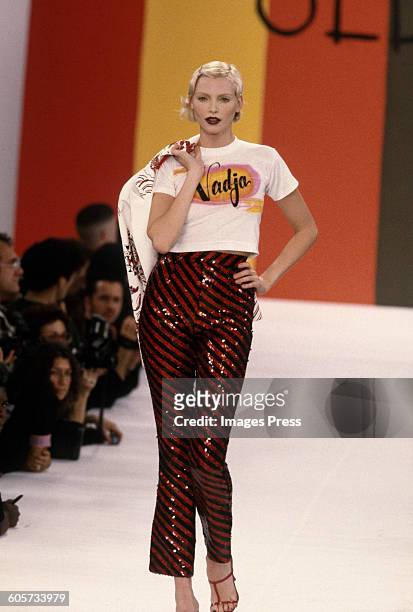 Nadja Auermann at the Todd Oldham Spring 1995 show circa 1994 in New York City.