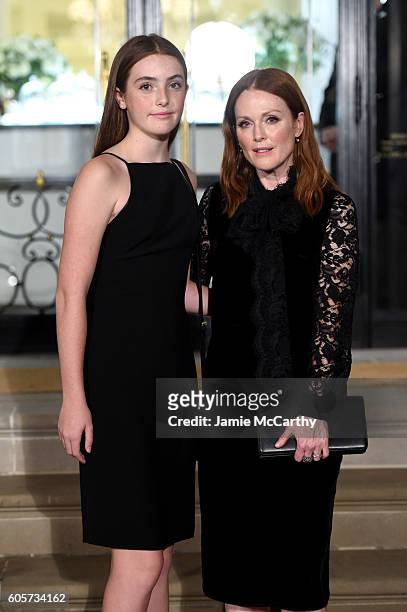 Liv Freundlich and Julianne Moore attend the Ralph Lauren fashion show during New York Fashion Week: The Shows at Skylight Clarkson Sq on September...