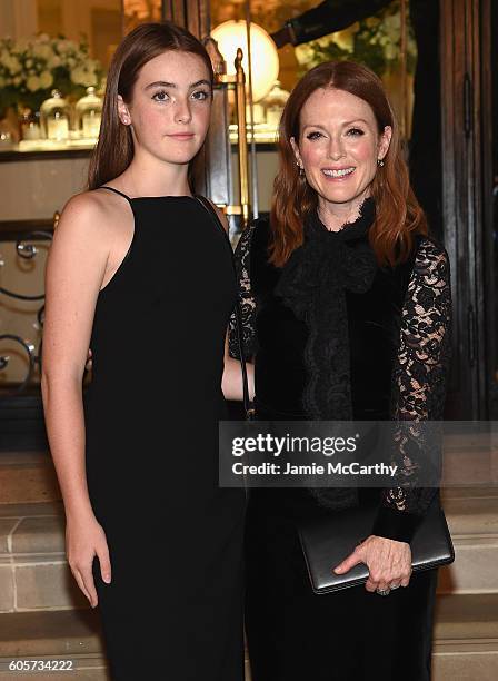 Liv Freundlich and Julianne Moore attend the Ralph Lauren fashion show during New York Fashion Week: The Shows at Ralph Lauren Madison Avenue Store...