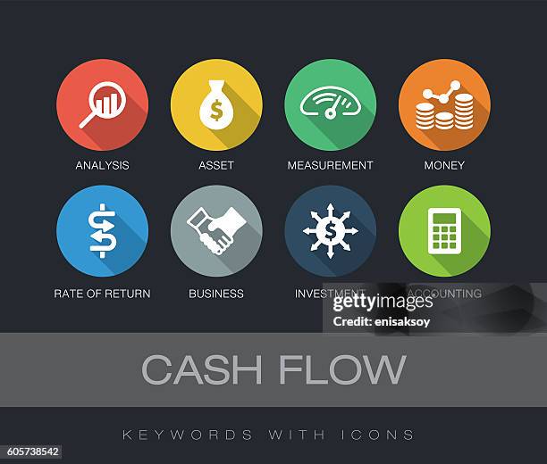 cash flow keywords with icons - cash flow stock illustrations