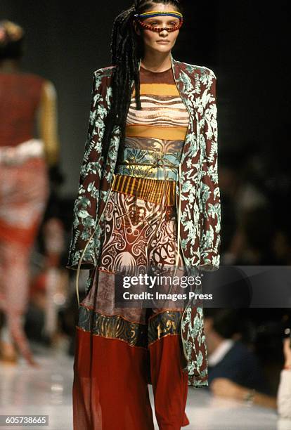 Helena Christensen at the Jean Paul Gaultier Spring 1996 show circa 1995 in Paris, France.