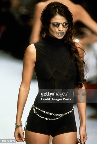 Helena Christensen at the Chanel Spring 1996 show circa 1995 in Paris, France.