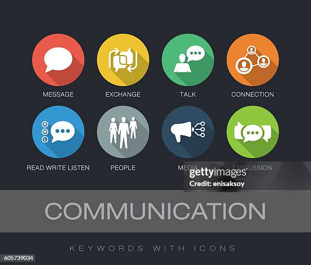 stockillustraties, clipart, cartoons en iconen met communication keywords with icons - luisteren