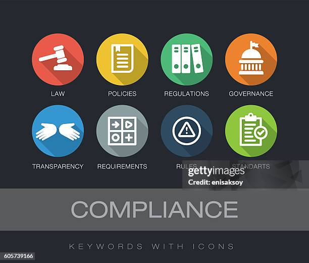 bildbanksillustrationer, clip art samt tecknat material och ikoner med compliance keywords with icons - lydnad