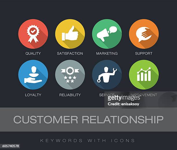 customer relationship keywords with icons - customer relationship icon stock illustrations