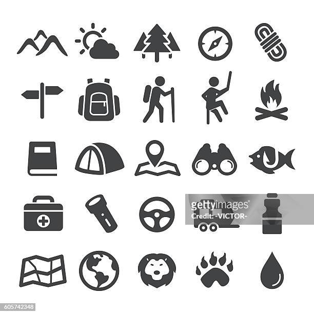bildbanksillustrationer, clip art samt tecknat material och ikoner med travel, adventure and camping icons - smart series - backpacker