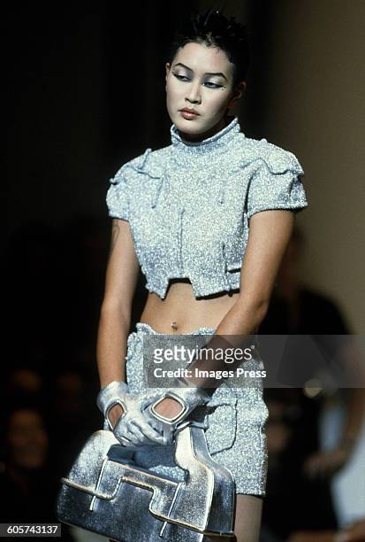 Jenny Shimizu at the Thierry Mugler Spring 1994 show circa 1993 in Paris, France.