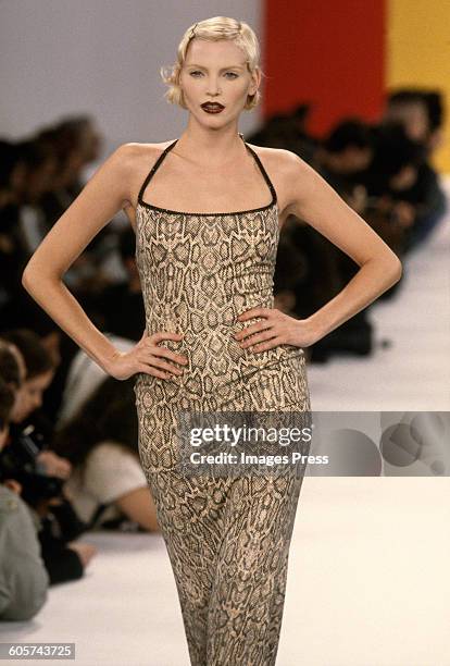 Nadja Auermann at the Todd Oldham Spring 1995 show circa 1994 in New York City.